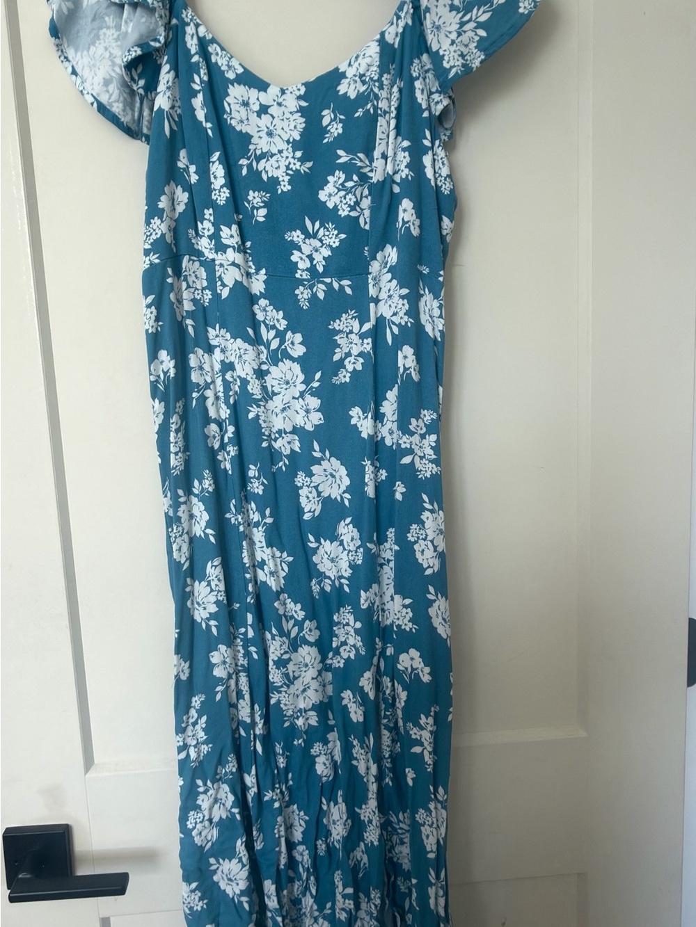 Old Navy Teal Maxi Dress with White Floral Print